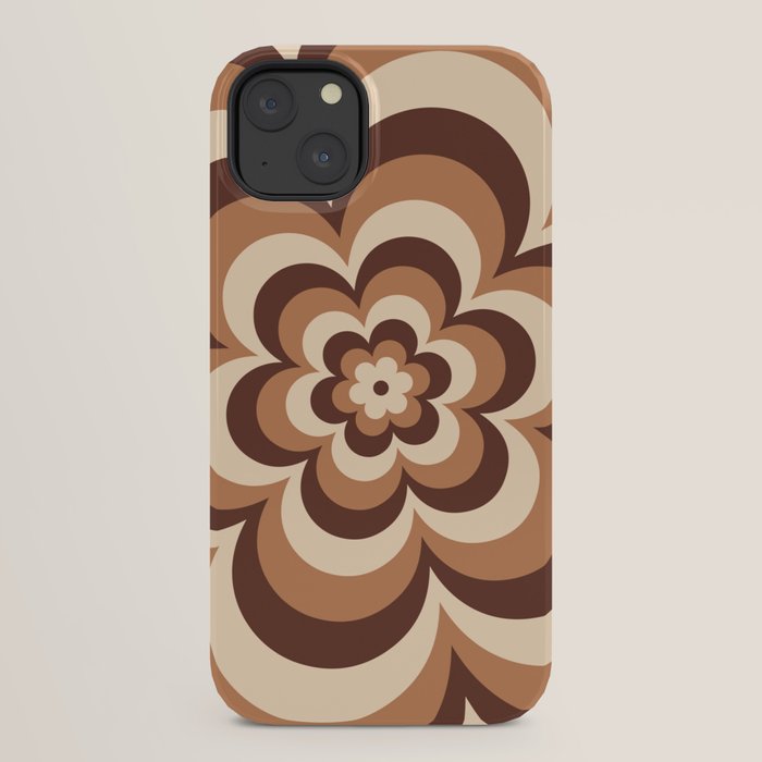 70s Retro Flower Power in Coffee Brown iPhone Case