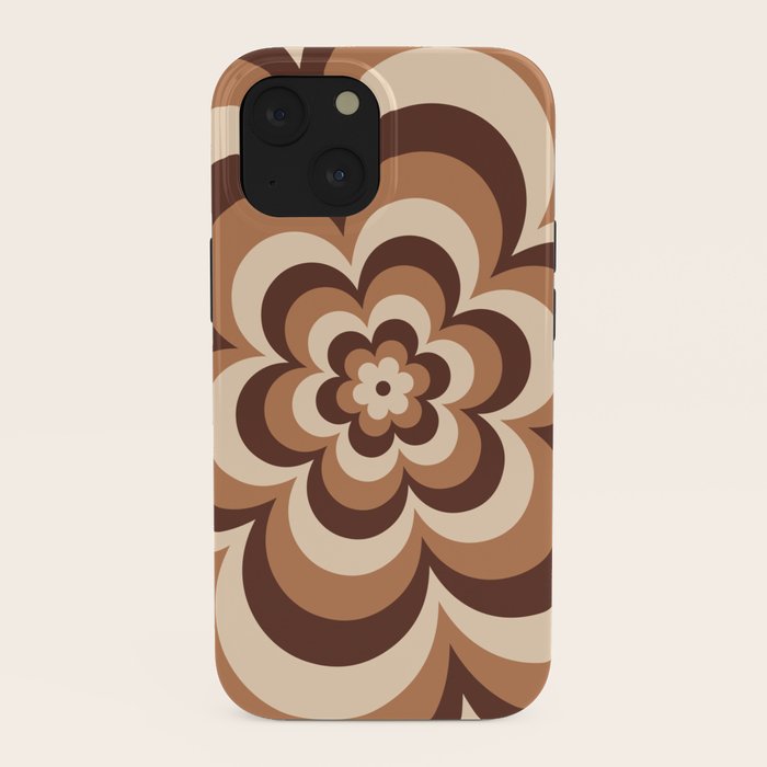 70s Retro Flower Power in Coffee Brown iPhone Case