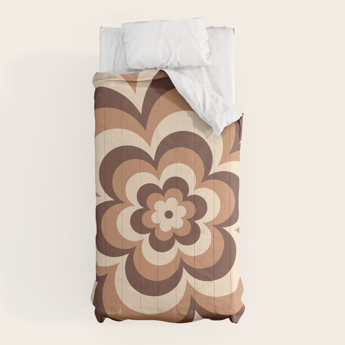 70s Retro Flower Power in Coffee Brown Comforter