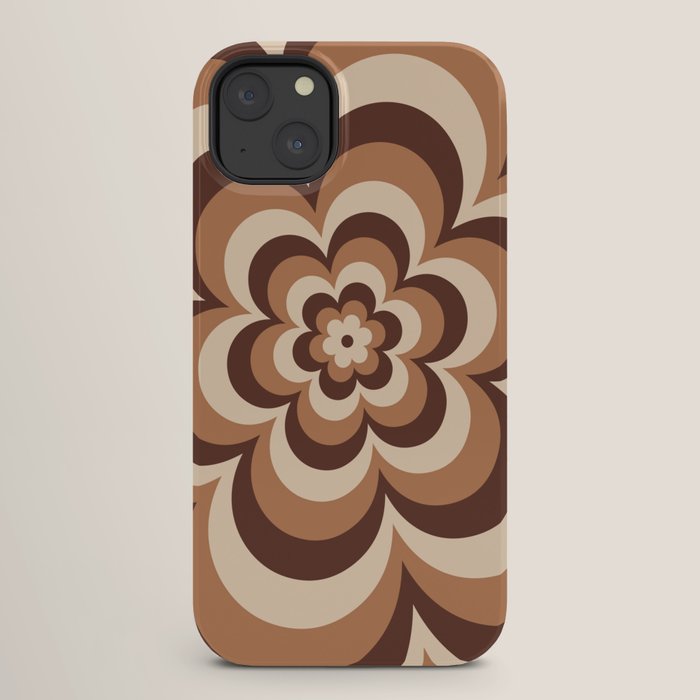 70s Retro Flower Power in Coffee Brown iPhone Case