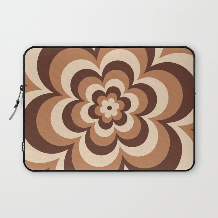 70s Retro Flower Power in Coffee Brown Laptop Sleeve