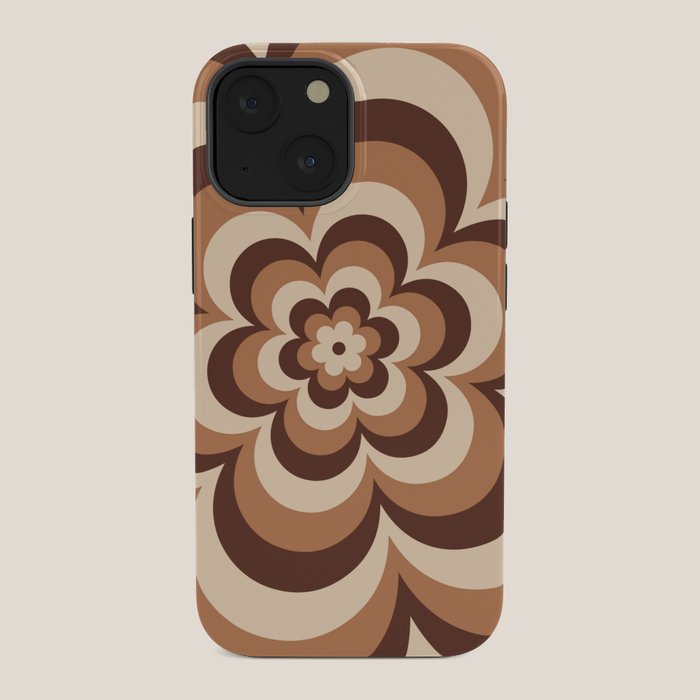 70s Retro Flower Power in Coffee Brown iPhone Case