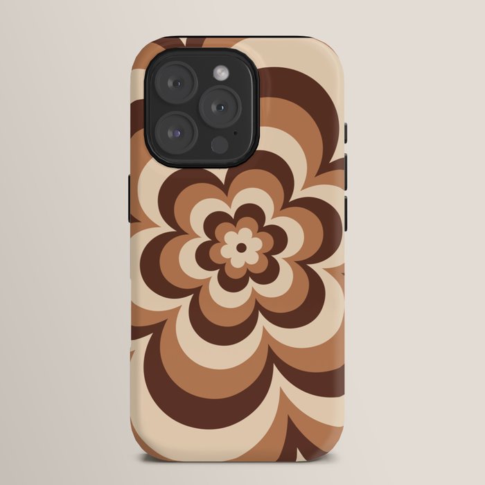 70s Retro Flower Power in Coffee Brown iPhone Case