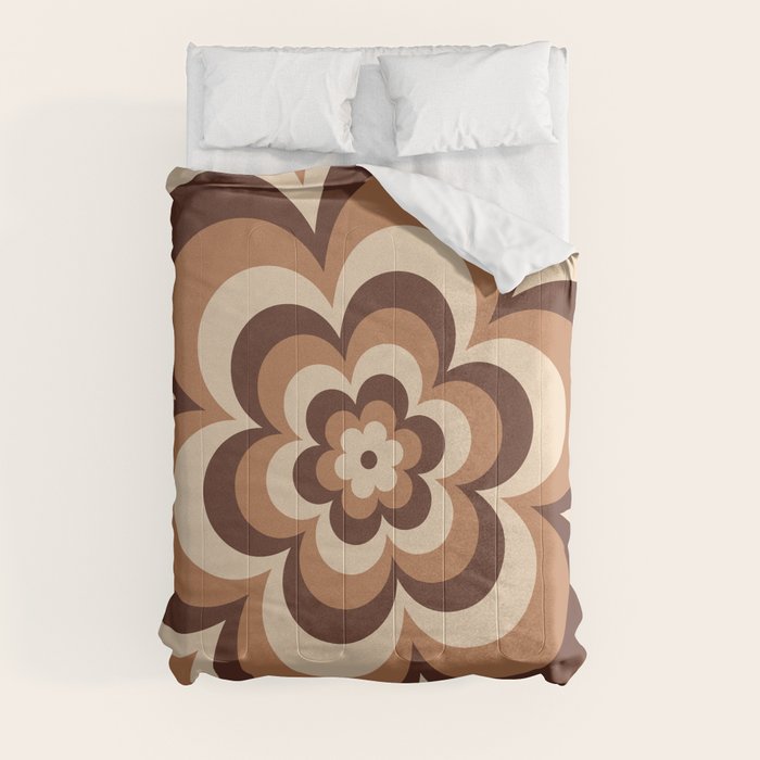 70s Retro Flower Power in Coffee Brown Comforter