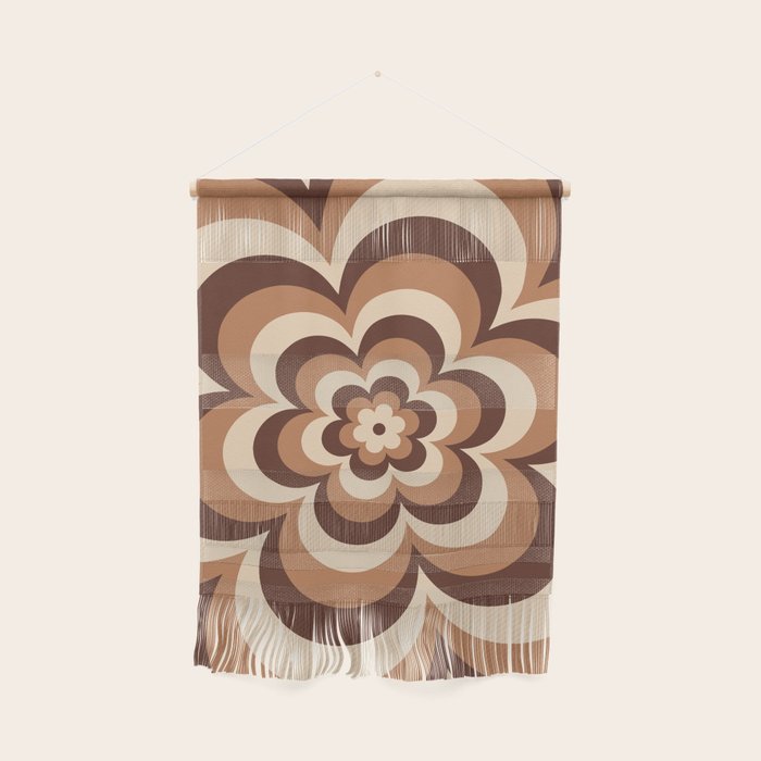 70s Retro Flower Power in Coffee Brown Wall Hanging