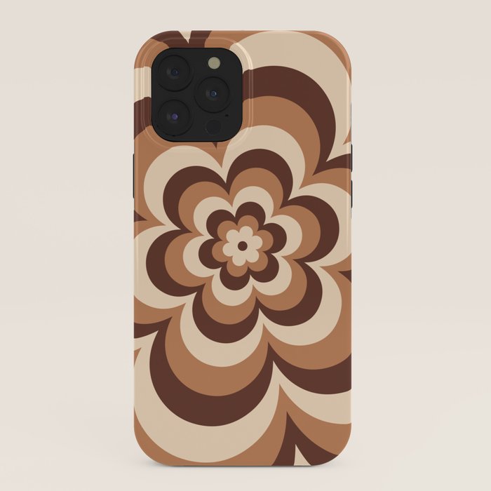 70s Retro Flower Power in Coffee Brown iPhone Case