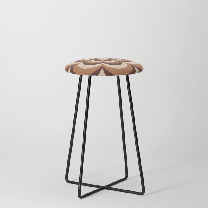 70s Retro Flower Power in Coffee Brown Stool