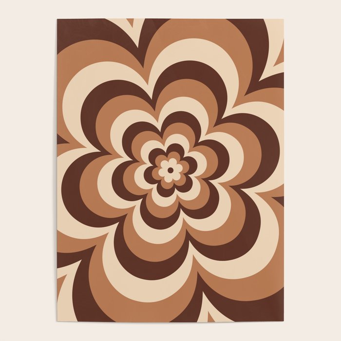 70s Retro Flower Power in Coffee Brown Poster