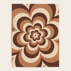 70s Retro Flower Power in Coffee Brown Poster