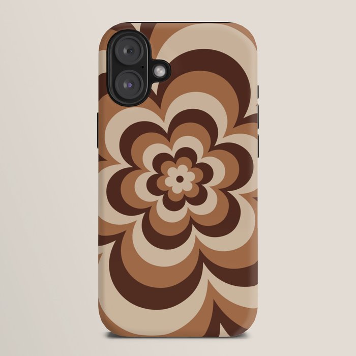 70s Retro Flower Power in Coffee Brown iPhone Case