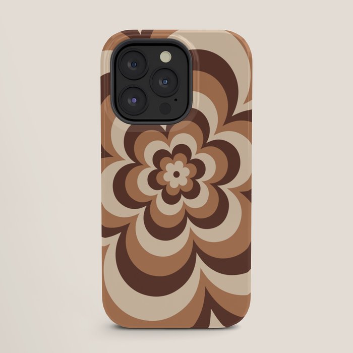 70s Retro Flower Power in Coffee Brown iPhone Case