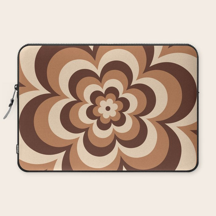 70s Retro Flower Power in Coffee Brown Laptop Sleeve
