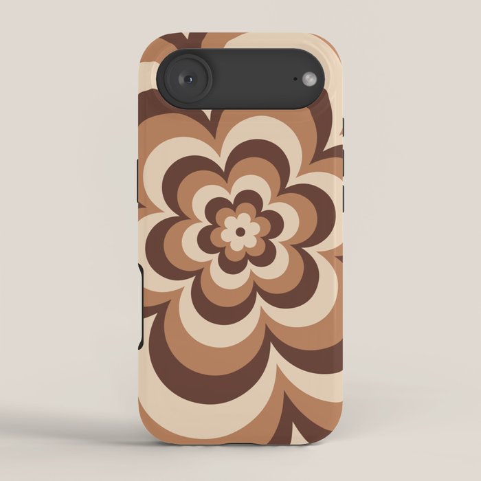 70s Retro Flower Power in Coffee Brown iPhone Case