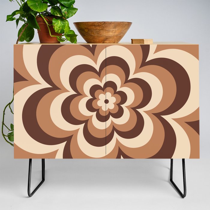 70s Retro Flower Power in Coffee Brown Credenza