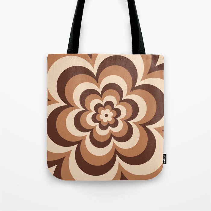 70s Retro Flower Power in Coffee Brown Tote Bag