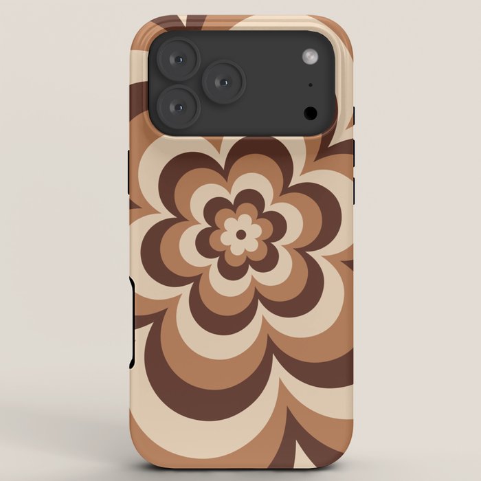 70s Retro Flower Power in Coffee Brown iPhone Case