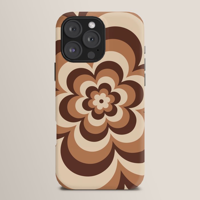 70s Retro Flower Power in Coffee Brown iPhone Case