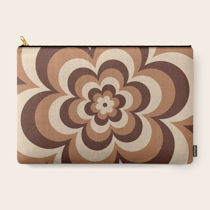 70s Retro Flower Power in Coffee Brown Carry All Pouch