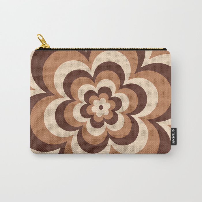70s Retro Flower Power in Coffee Brown Carry All Pouch