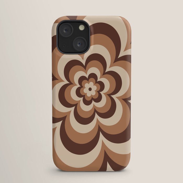 70s Retro Flower Power in Coffee Brown iPhone Case