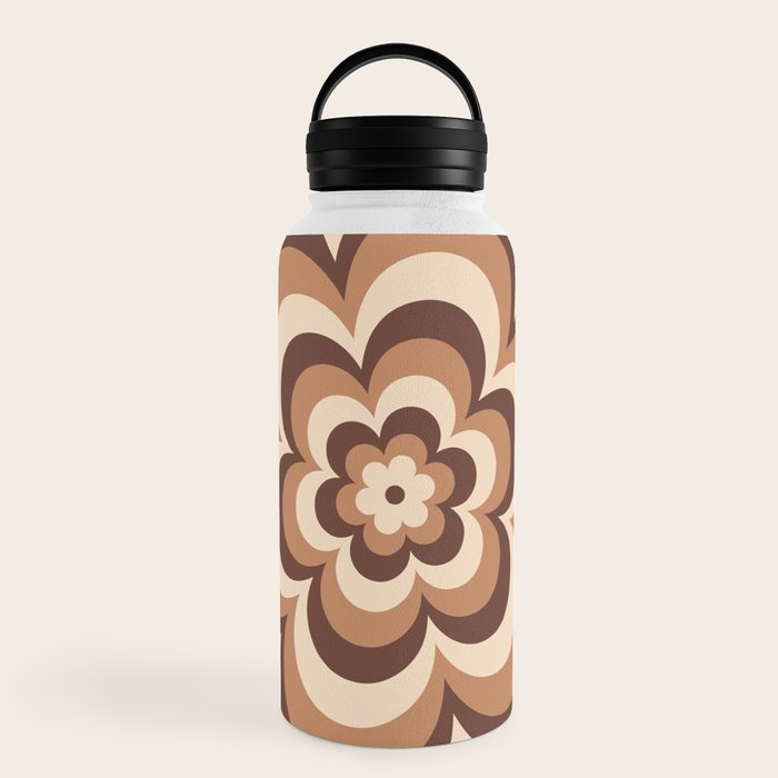 70s Retro Flower Power in Coffee Brown Water Bottle