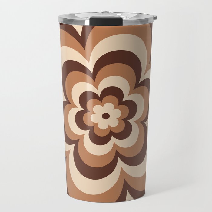 70s Retro Flower Power in Coffee Brown Travel Mug