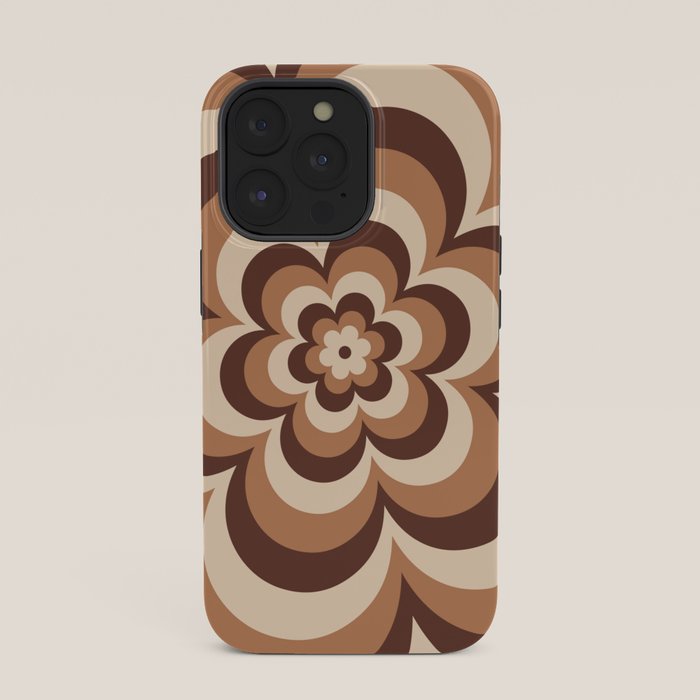 70s Retro Flower Power in Coffee Brown iPhone Case