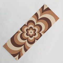 70s Retro Flower Power in Coffee Brown Yoga Mat