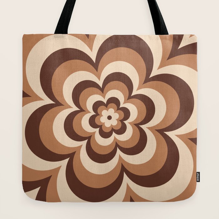 70s Retro Flower Power in Coffee Brown Tote Bag