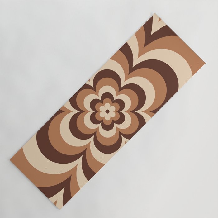 70s Retro Flower Power in Coffee Brown Yoga Mat