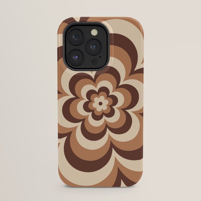 70s Retro Flower Power in Coffee Brown iPhone Case