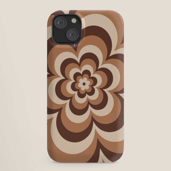 70s Retro Flower Power in Coffee Brown iPhone Case