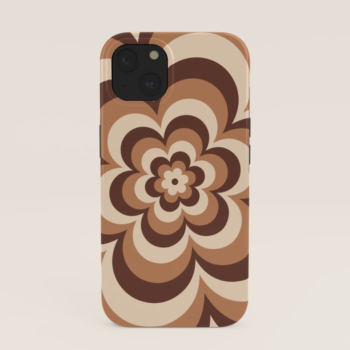 70s Retro Flower Power in Coffee Brown iPhone Case
