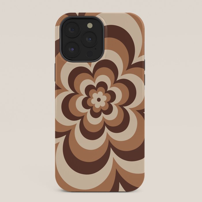 70s Retro Flower Power in Coffee Brown iPhone Case