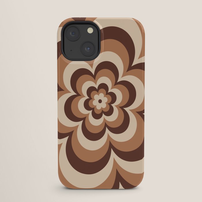 70s Retro Flower Power in Coffee Brown iPhone Case