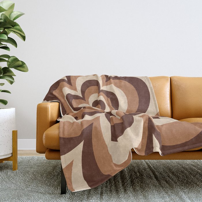70s Retro Flower Power in Coffee Brown Throw Blanket