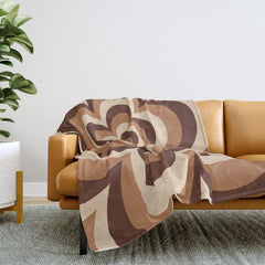 70s Retro Flower Power in Coffee Brown Throw Blanket