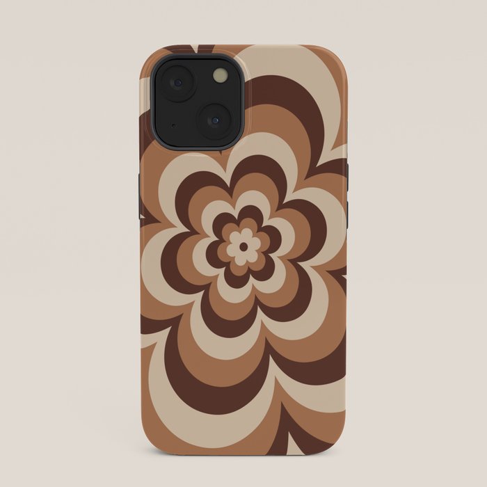 70s Retro Flower Power in Coffee Brown iPhone Case