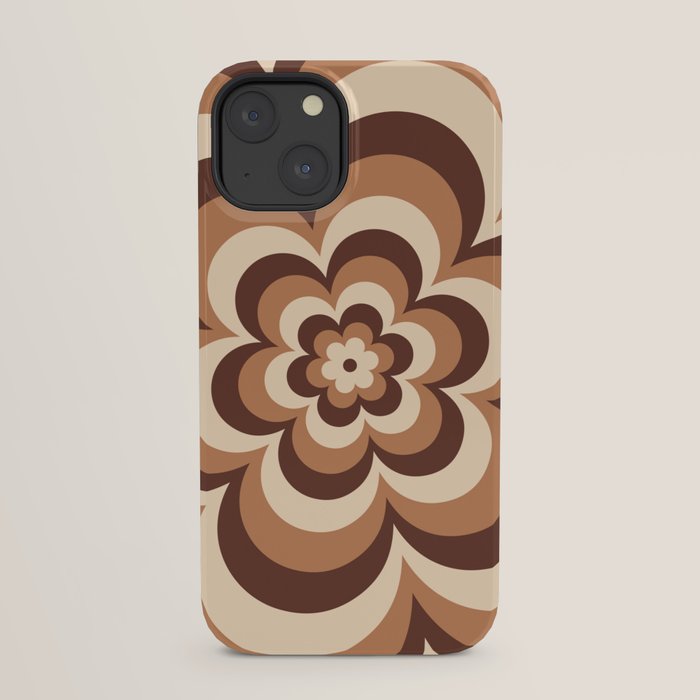 70s Retro Flower Power in Coffee Brown iPhone Case