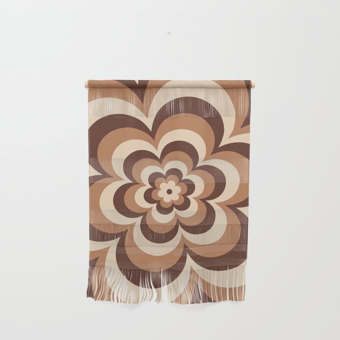 70s Retro Flower Power in Coffee Brown Wall Hanging