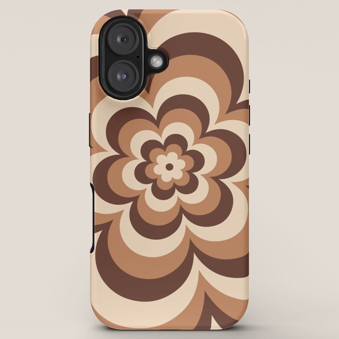 70s Retro Flower Power in Coffee Brown iPhone Case