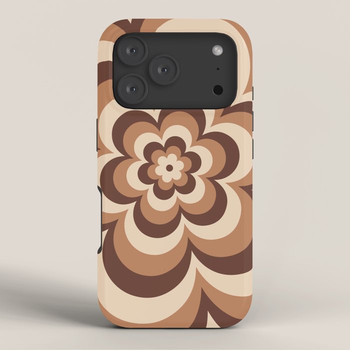 70s Retro Flower Power in Coffee Brown iPhone Case