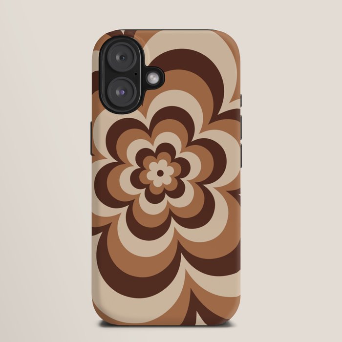70s Retro Flower Power in Coffee Brown iPhone Case
