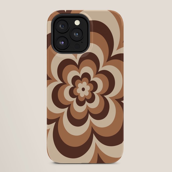 70s Retro Flower Power in Coffee Brown iPhone Case