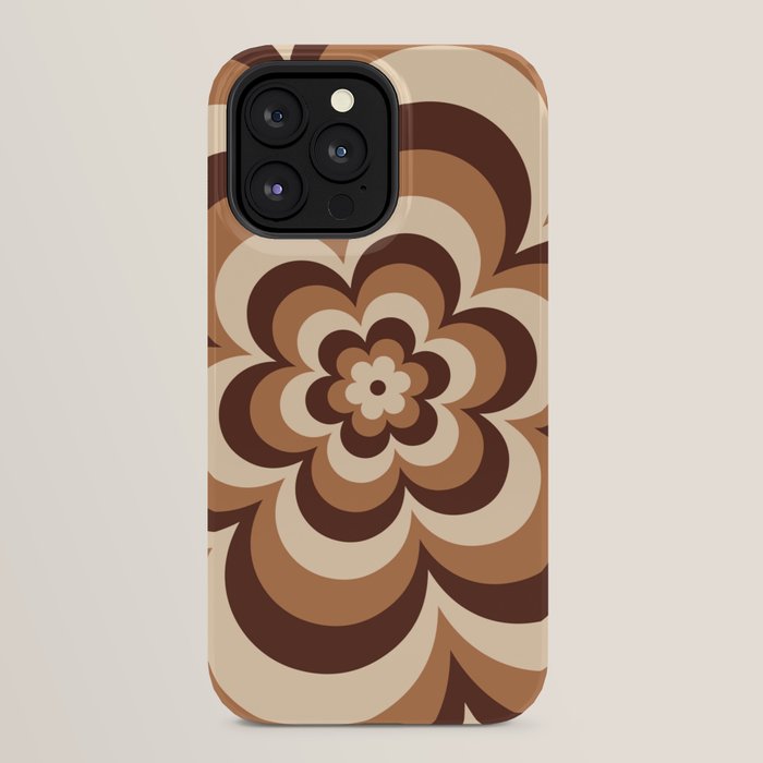 70s Retro Flower Power in Coffee Brown iPhone Case