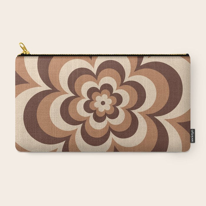70s Retro Flower Power in Coffee Brown Carry All Pouch