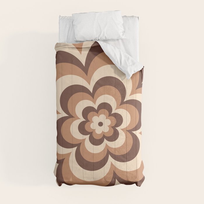 70s Retro Flower Power in Coffee Brown Comforter