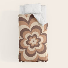 70s Retro Flower Power in Coffee Brown Comforter