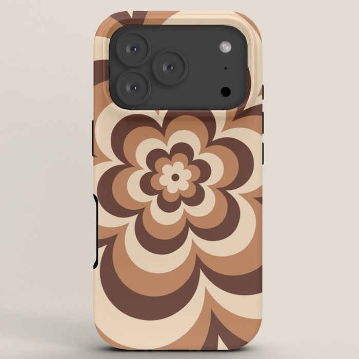 70s Retro Flower Power in Coffee Brown iPhone Case