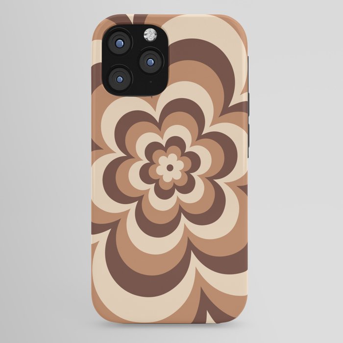 70s Retro Flower Power in Coffee Brown iPhone Case